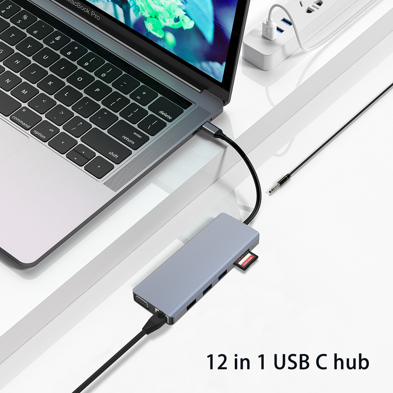 Серый разъем цвет USB 3.0 Inthernet RJ45 HDMI 4K 12 В 1 USB C Hub
