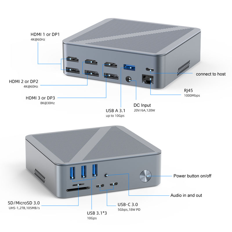 Станция соединения USB-C для рабочего стола HDMI 4K Порт дисплея USB C 3.1 для ноутбука